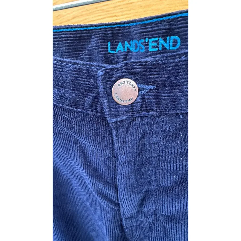 Lands' End Boys Corduroy Pants Size 16H Navy Lined Adjustable Waist Straight Leg